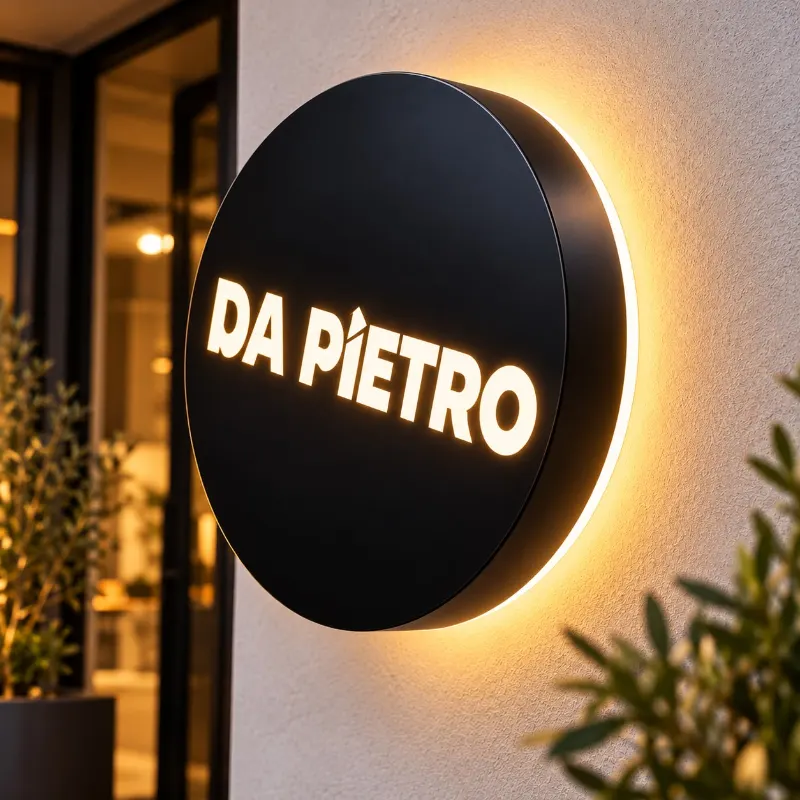 Kaseton podświetlany – Restauracja Da Pietro, realizacja Ananas Studio