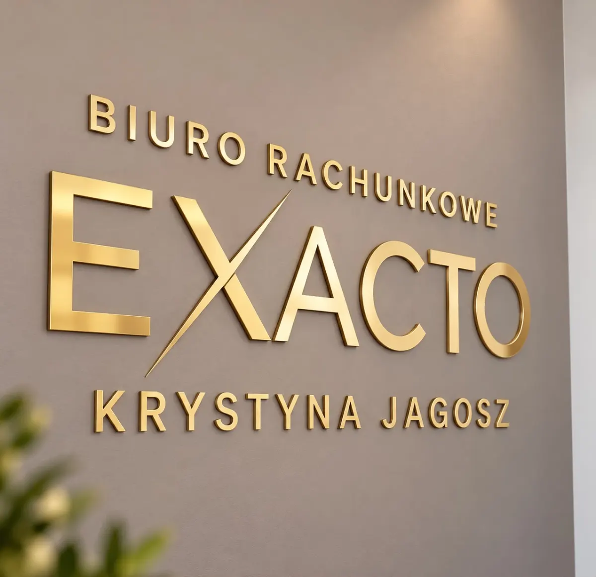 Logo 3D na ścianę – Biuro Rachunkowe Exacto, realizacja Ananas Studio
